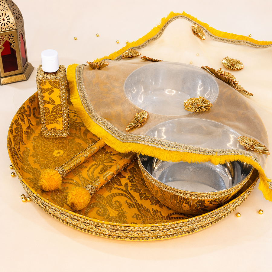 Yellow Brocade Haldi Ritual Set
