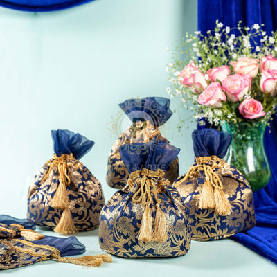 Navy Blue & Gold Brocade Potli Potli