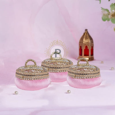 Pastel Pink Zehra Ladoo Box Small Set of 3 Ladoo Box