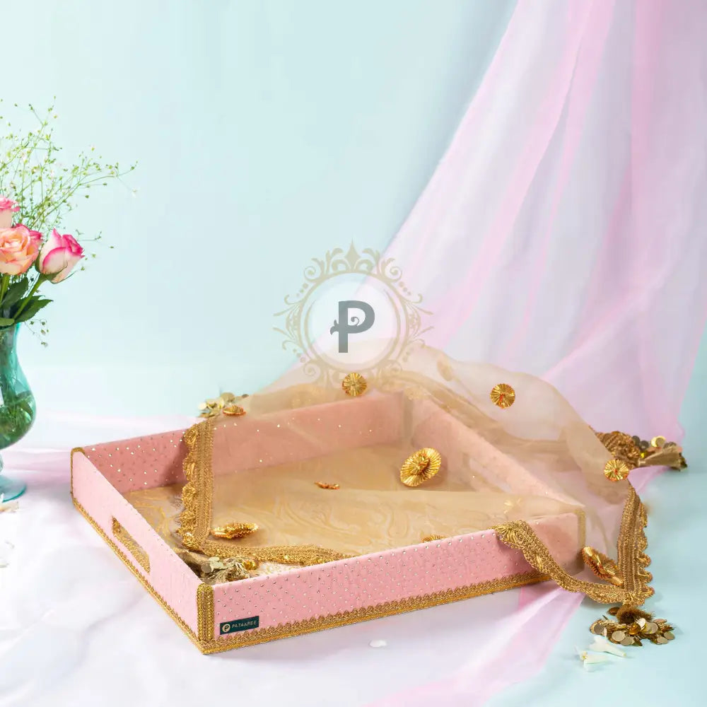 Pink Velvet Tray With Cover