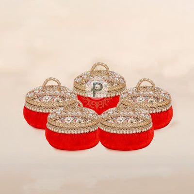 Red Zehra Ladoo Box Small Set of 5 Ladoo Box
