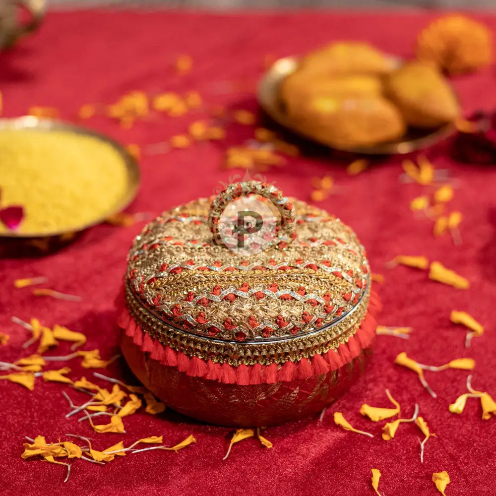 Satrangi Ladoo Box (Small) Red & Gold