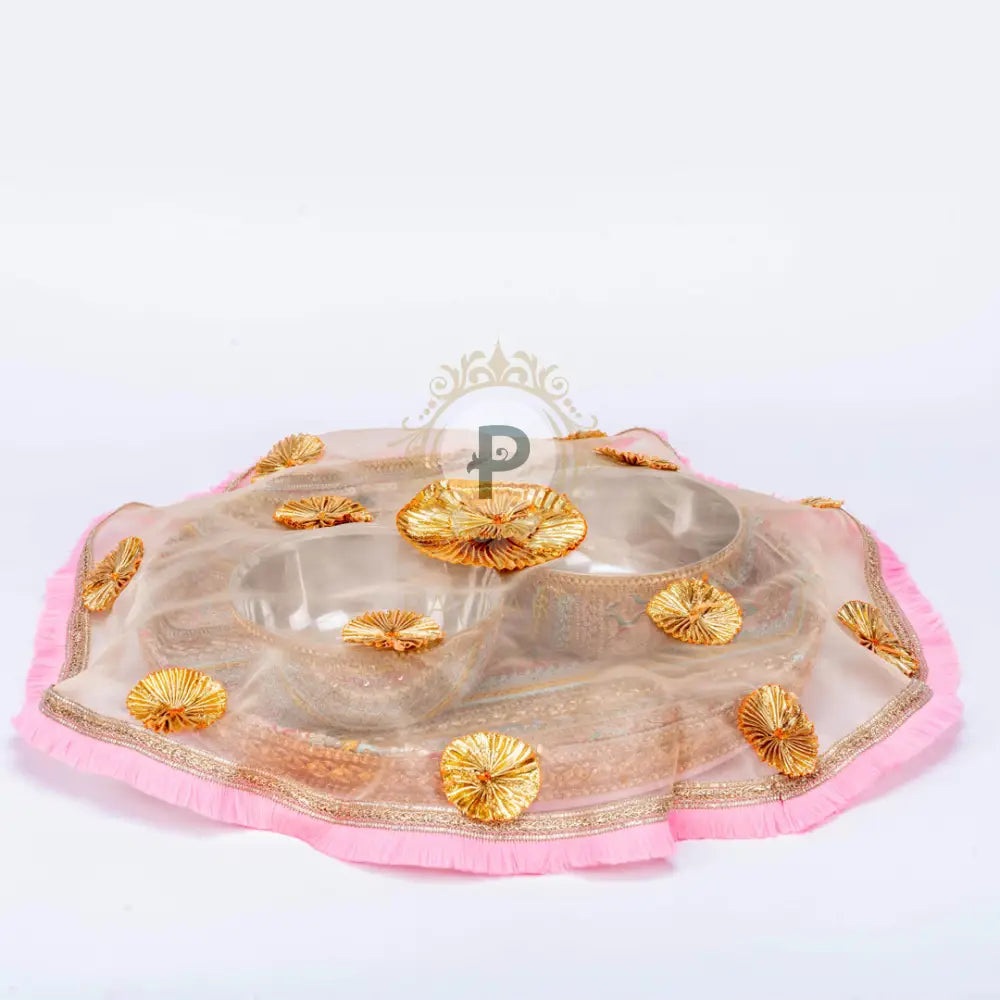 Satrangi Thaal With Two Bowls And Cover Pink