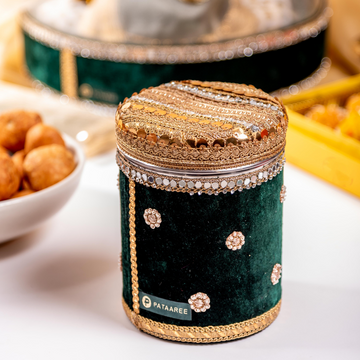 Km Velvet Ladoo Box (Long Shape) Bottle Green