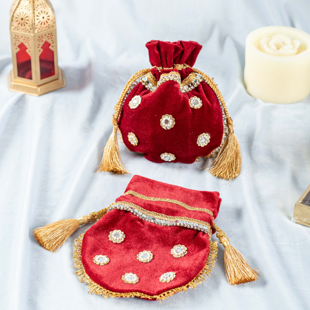 Km Velvet Potli Small Maroon