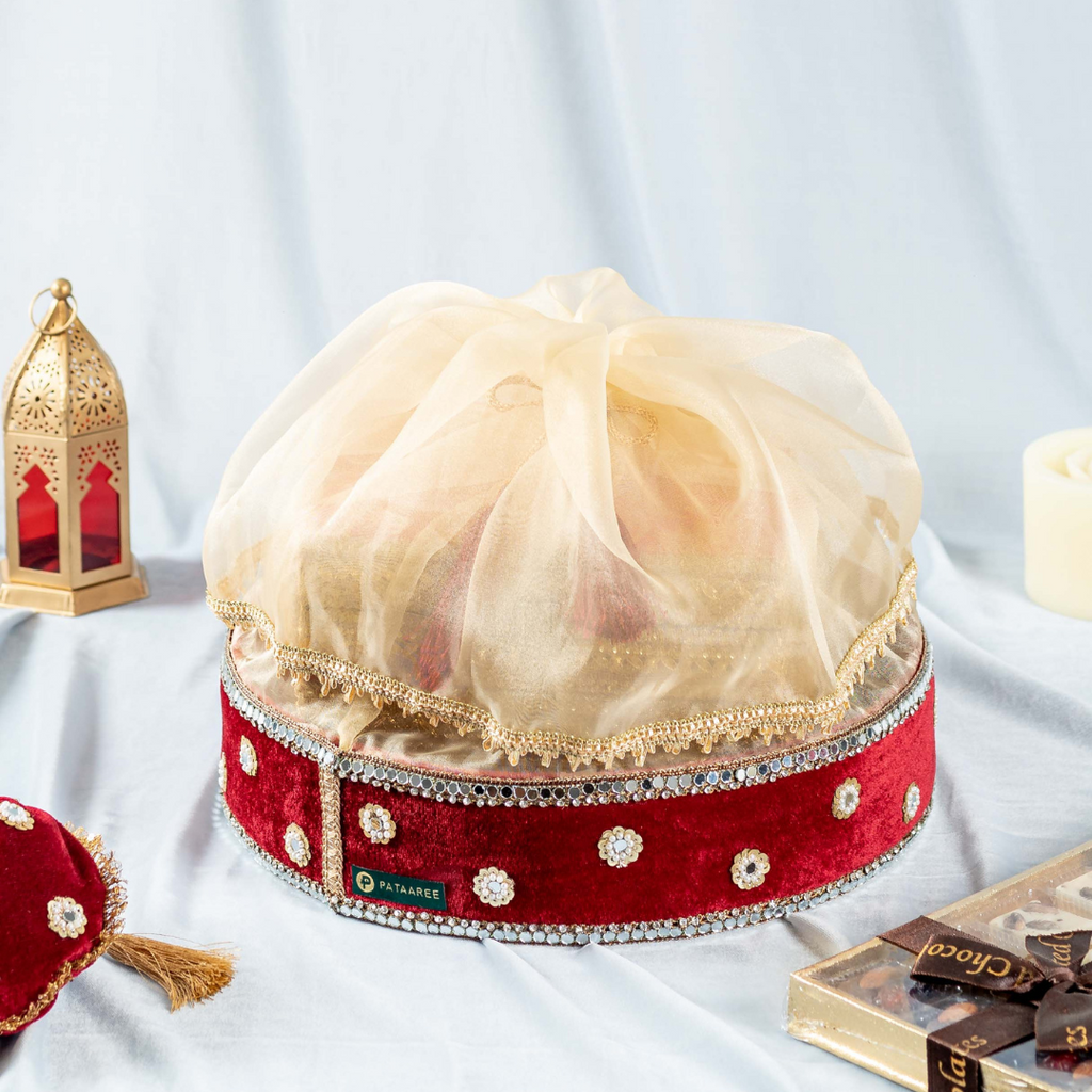 Km Velvet Round Tissue Basket Maroon