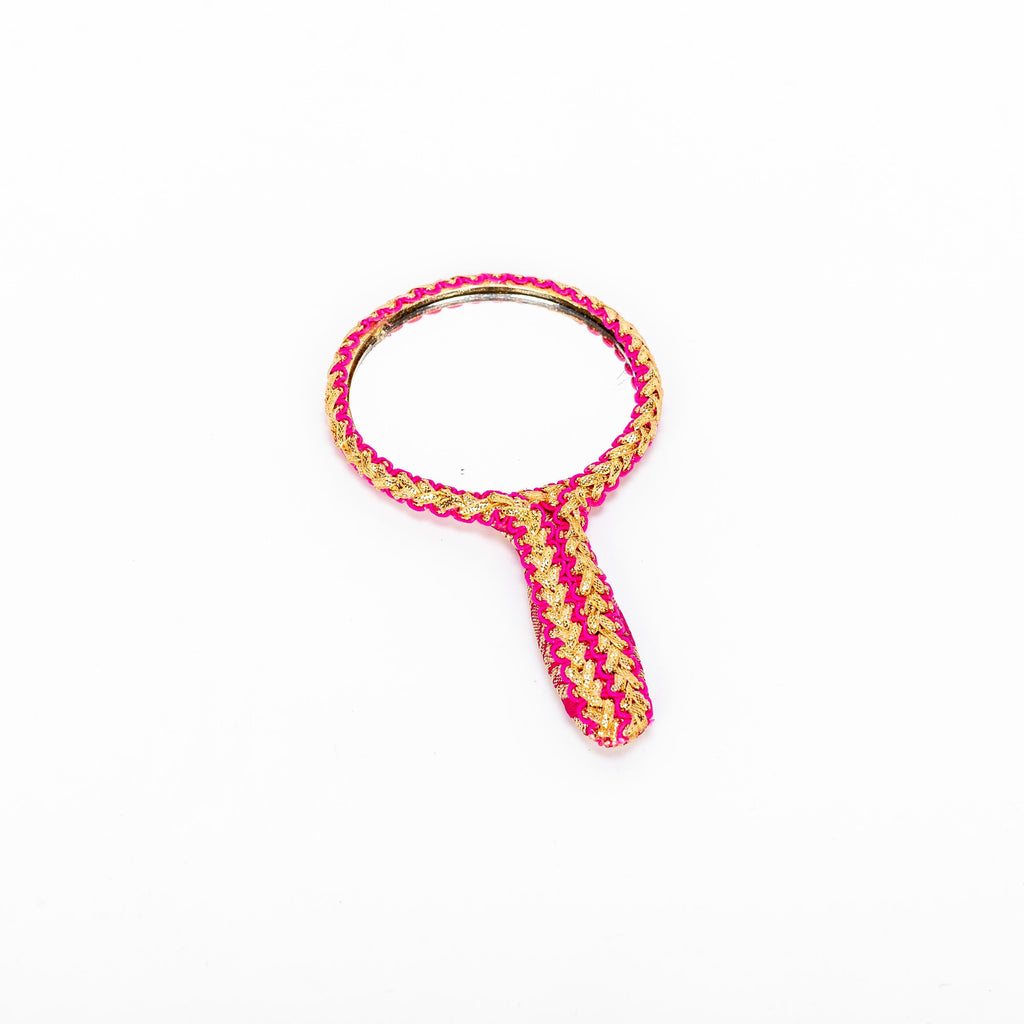 Brocade Hand Mirror Hot Pink