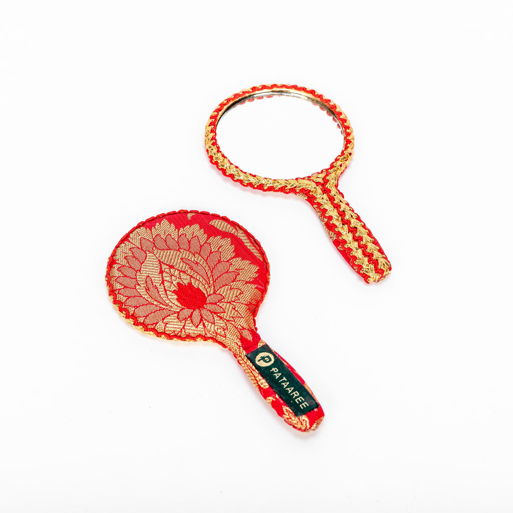 Brocade Hand Mirror Red