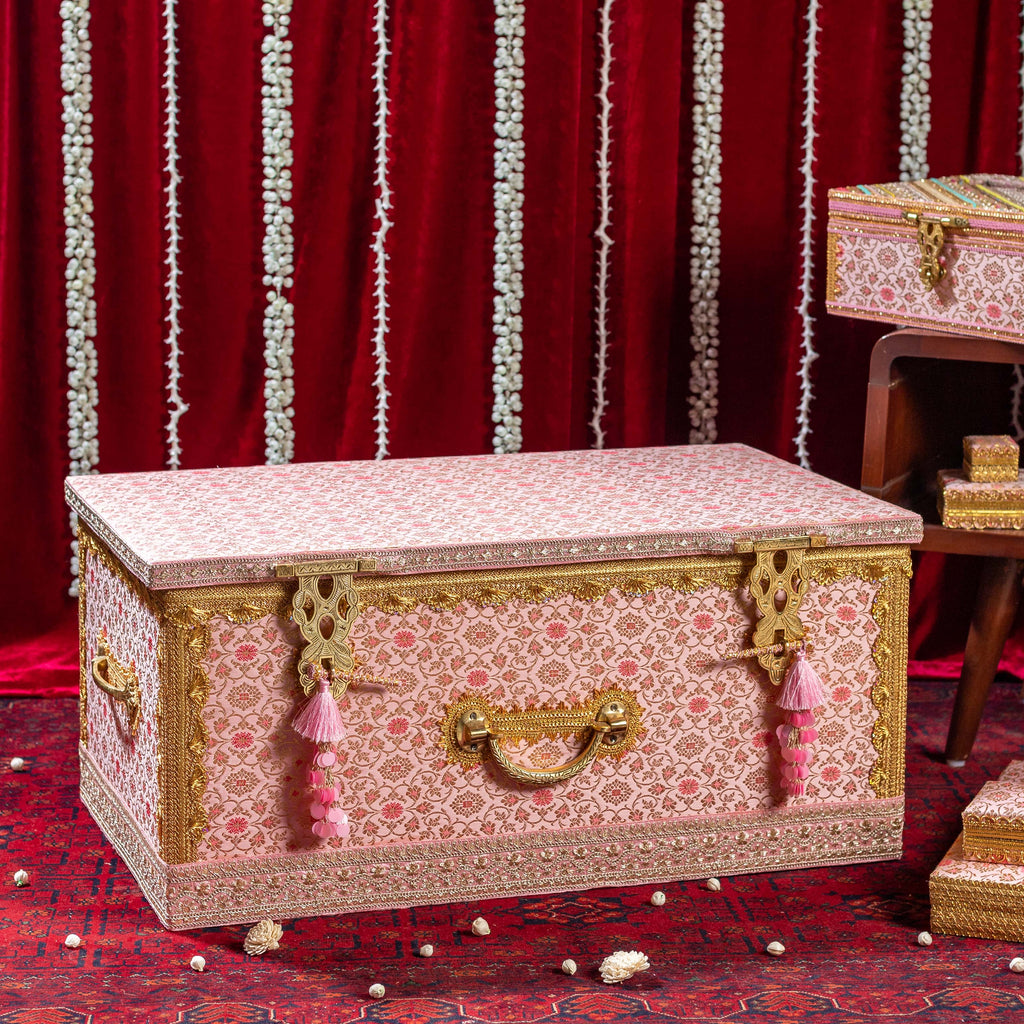 Pastel Pink Brocade Trousseau Trunk
