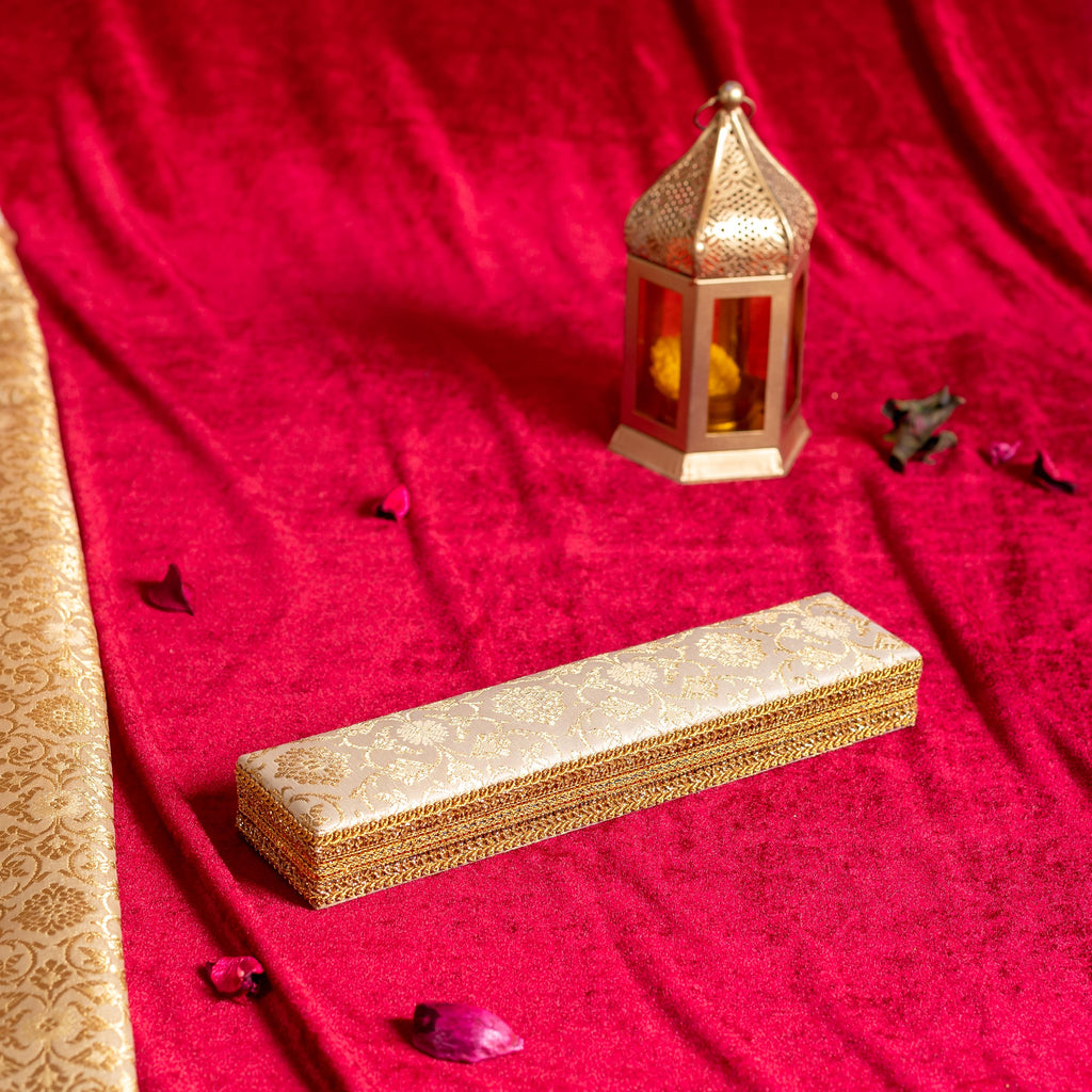 Ivory & Gold Brocade Chain Box