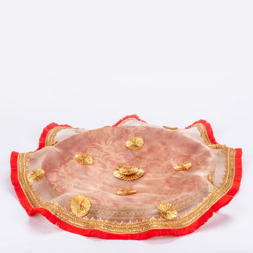 Brocade Thaal With Cover Red