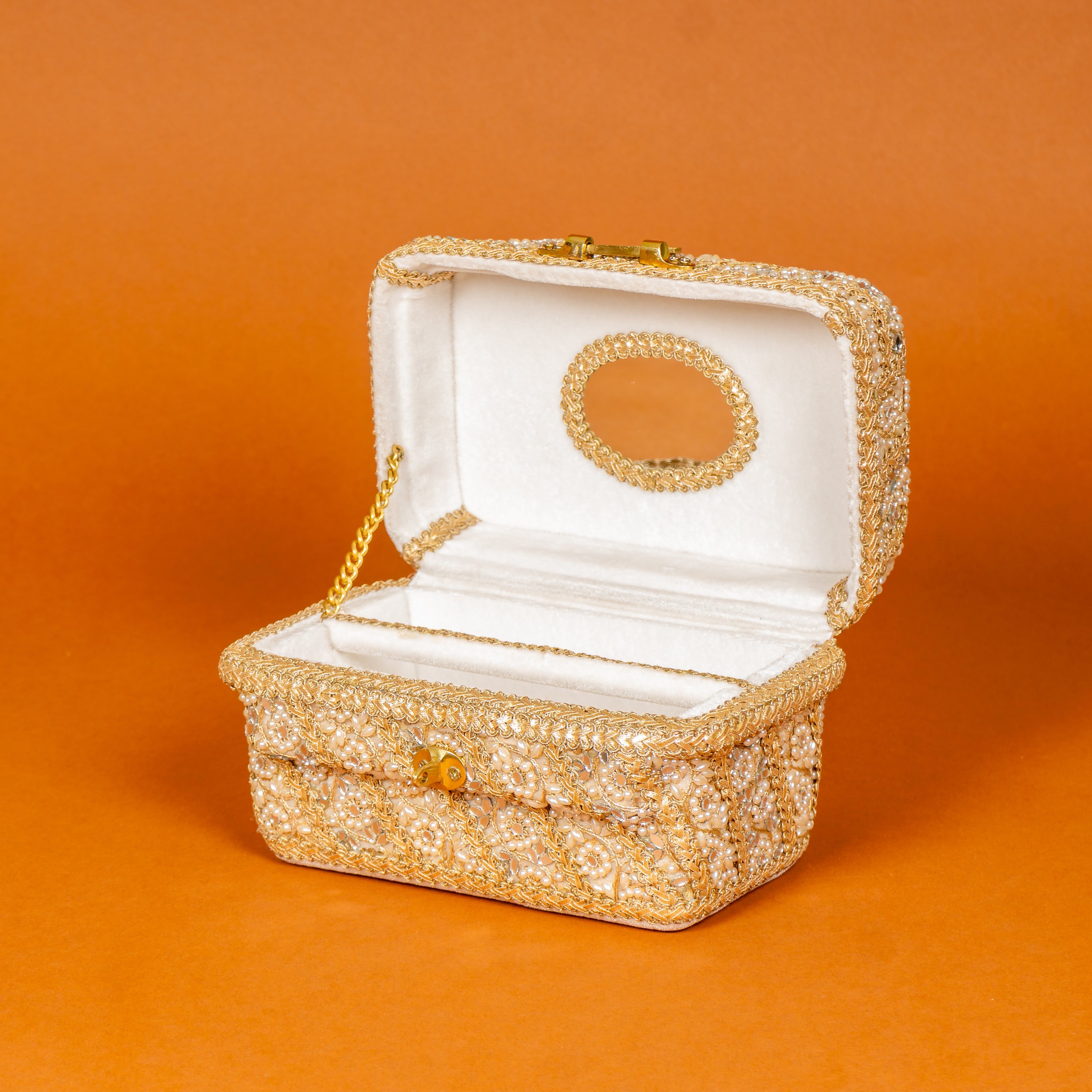 Zehra Ivory Velvet Makeup Vanity Box