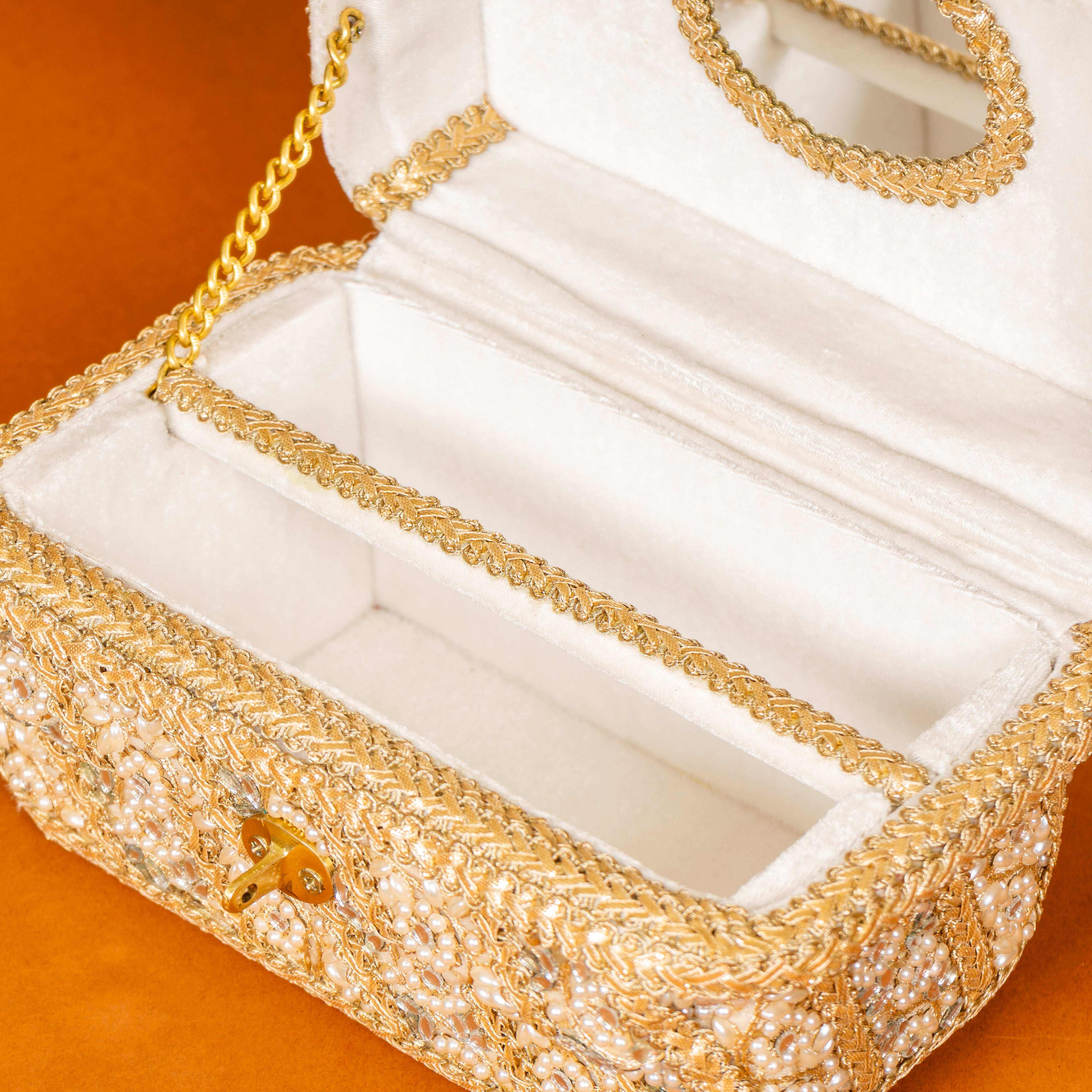 Zehra Ivory Velvet Makeup Vanity Box