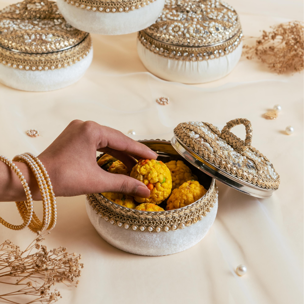 Zehra Ivory Ladoo Box Small Ladoo Box