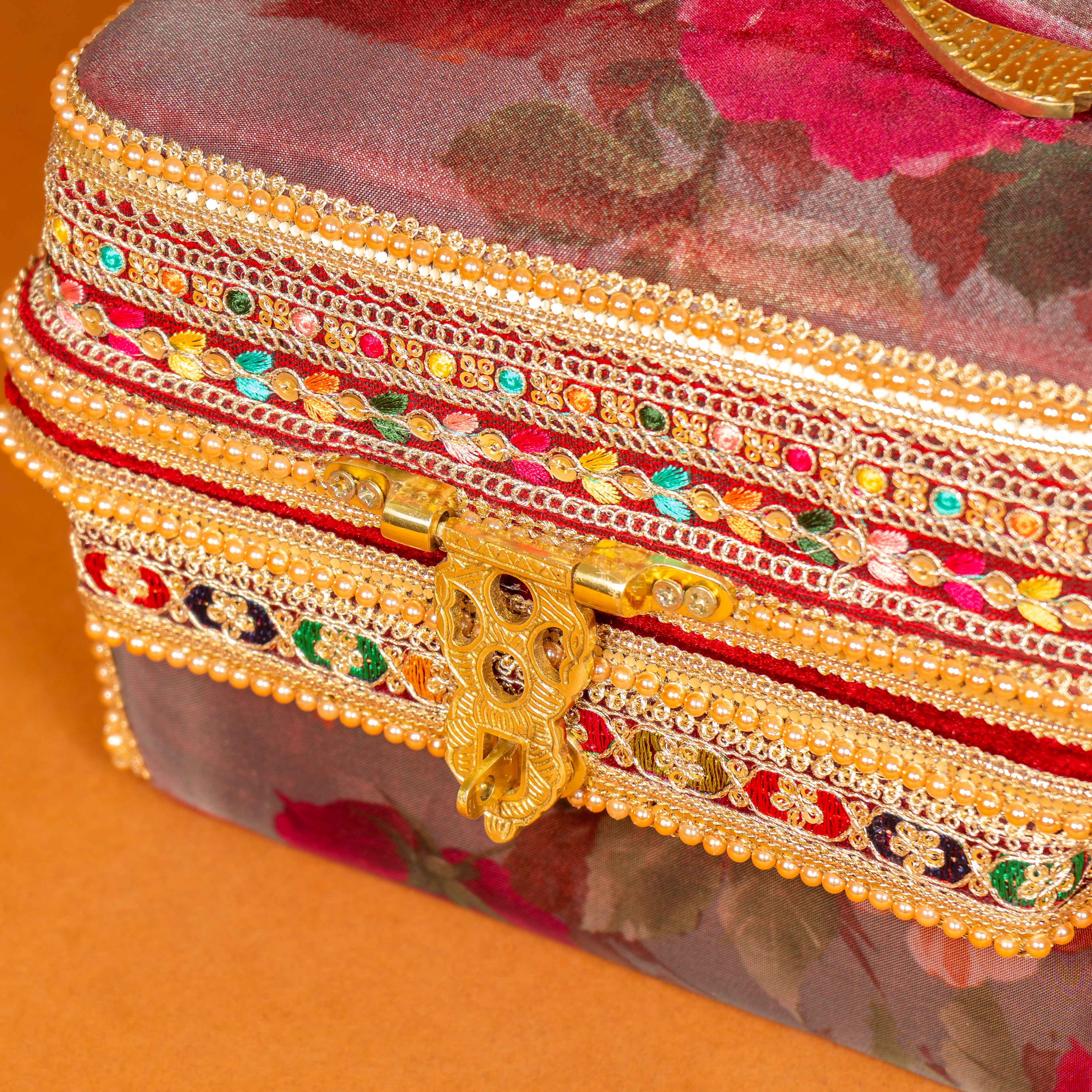 Surkh Bridal Bangle Box with intricate gota work and bead embellishments