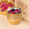 Sunheri karwa chauth thali diya gold yellow NRI bride handcrafted India artisan gifting