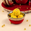 Surkh karwa chauth puja essentials red gold thali karwa artisan-crafted India