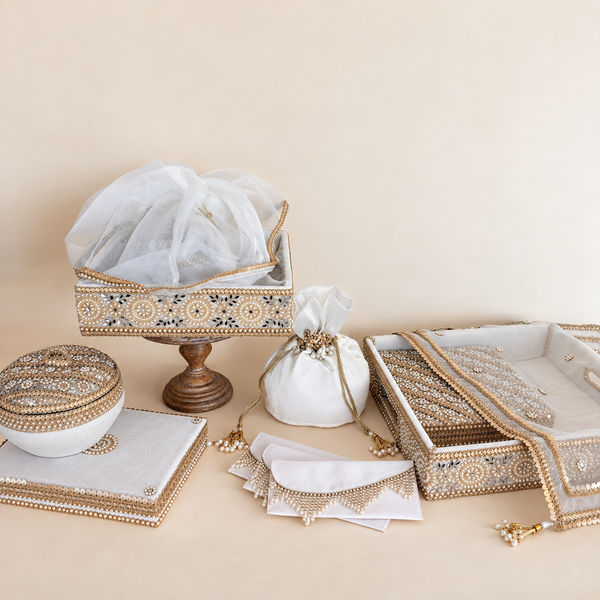 Zehra shagun essentials set full display NRI Indian wedding Pataaree artisan