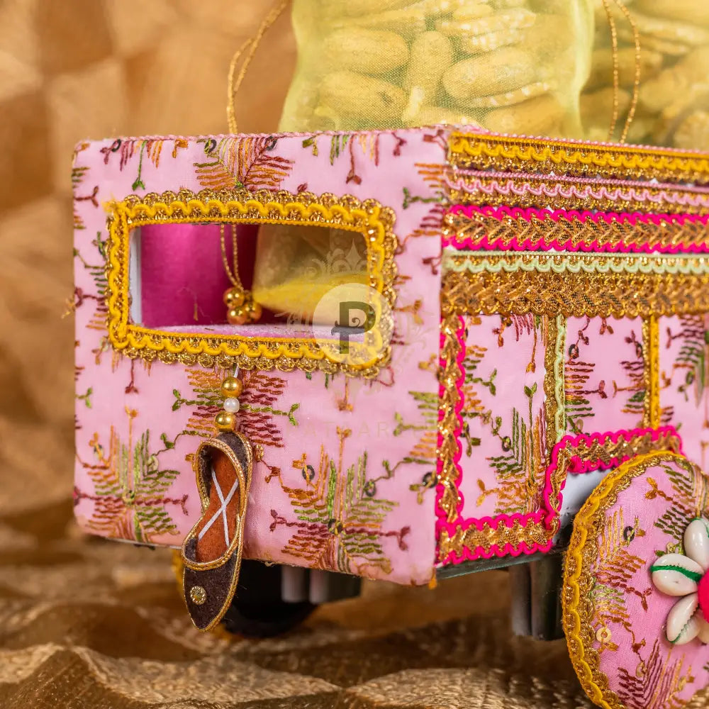 Baby Pink Phulkari Small Truck with 2 Tissue Potlis Truck with Potli