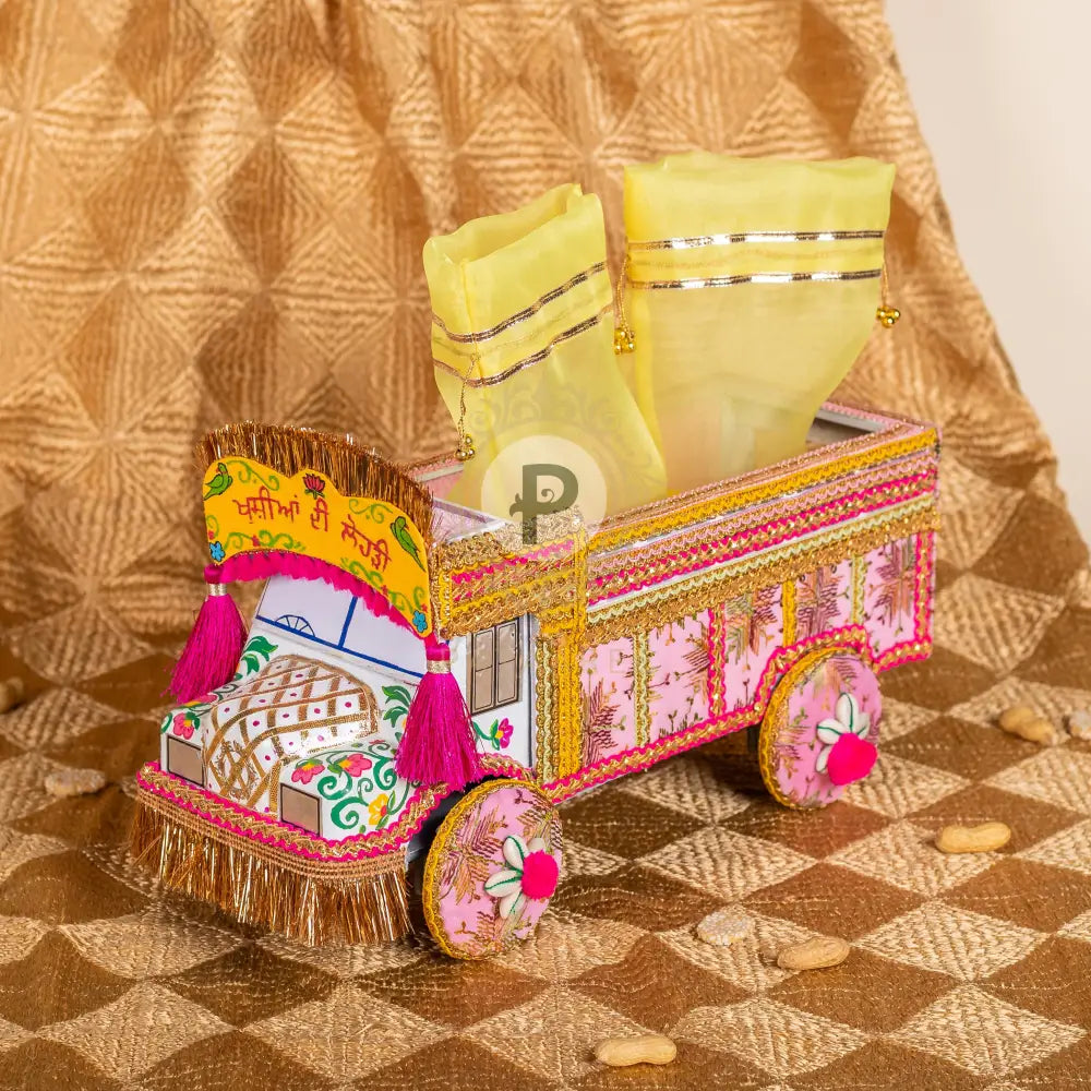 Baby Pink Phulkari Small Truck with 2 Tissue Potlis Truck with Potli