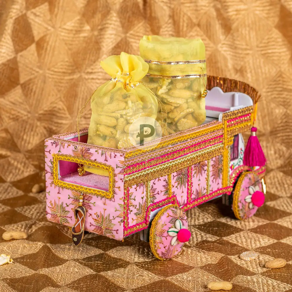 Baby Pink Phulkari Small Truck with 2 Tissue Potlis Truck with Potli