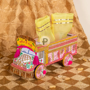 Baby Pink Phulkari Small Truck with 2 Tissue Potlis Truck with Potli