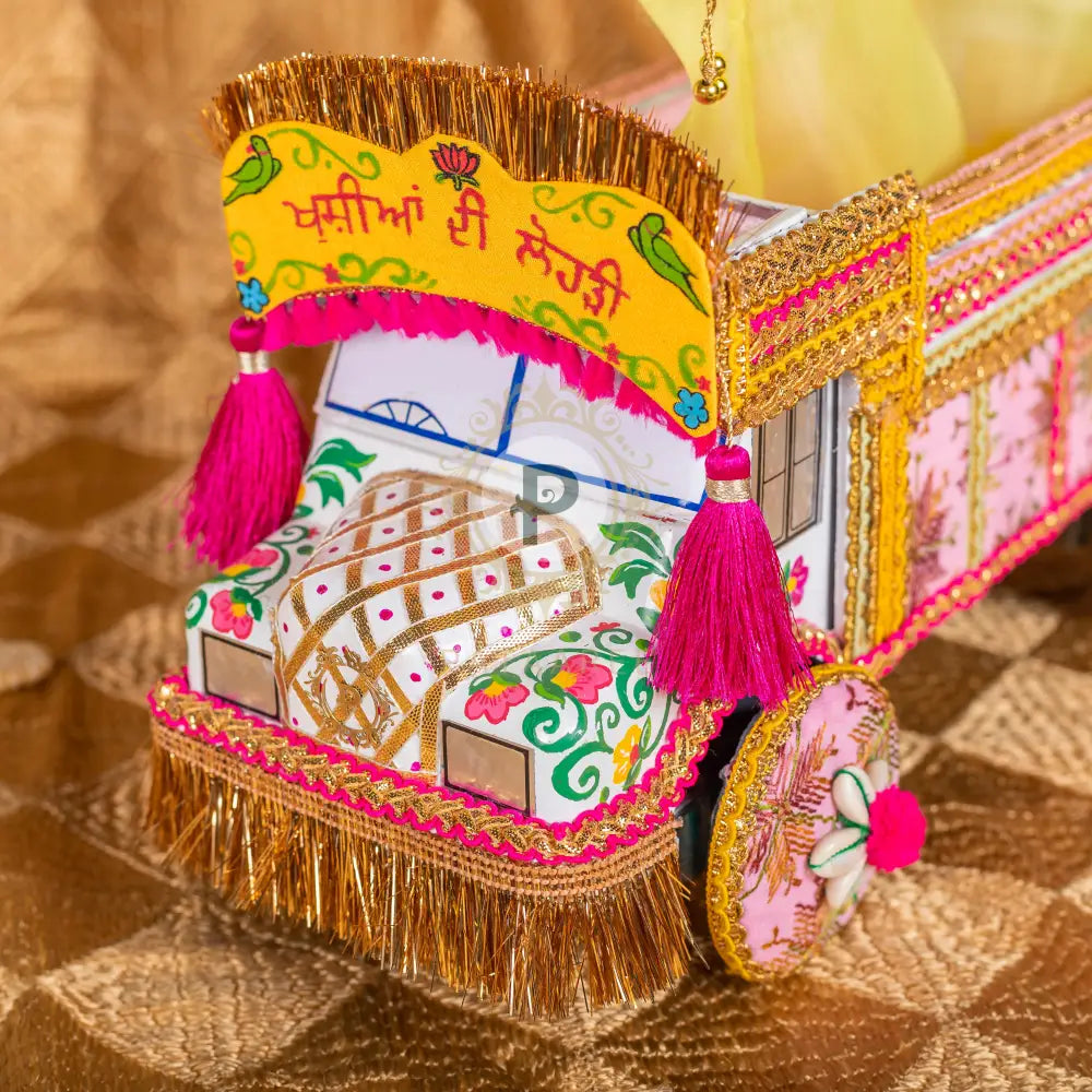 Baby Pink Phulkari Small Truck with 2 Tissue Potlis Truck with Potli