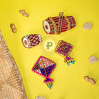 Baisakhi Brooch Pin & Magnet Gift Set (2 dhol & 2 kite) Brooch Pin
