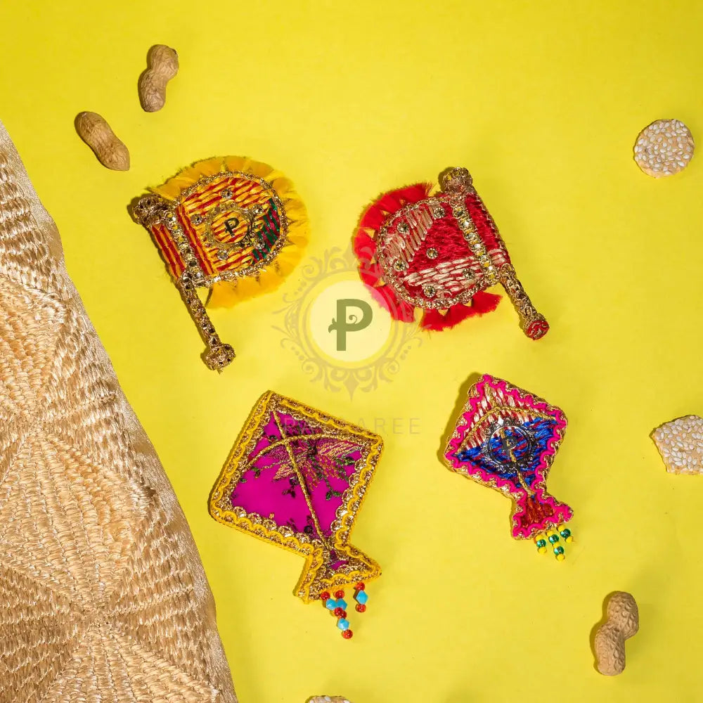 Baisakhi Brooch Pin & Magnet Gift Set (2 pakhi & 2 kite) Brooch Pin