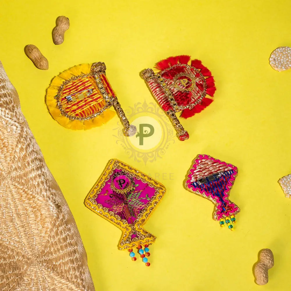 Baisakhi Brooch Pin & Magnet Gift Set (2 pakhi & 2 kite) Brooch Pin
