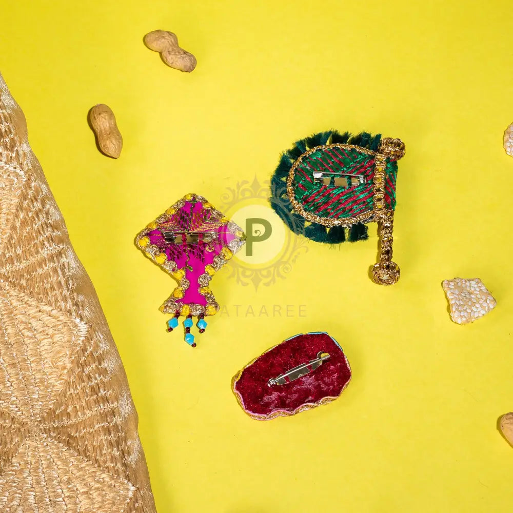 Baisakhi Pin Set of 3 (Pakhi Dhol and Kite) Brooch Pin