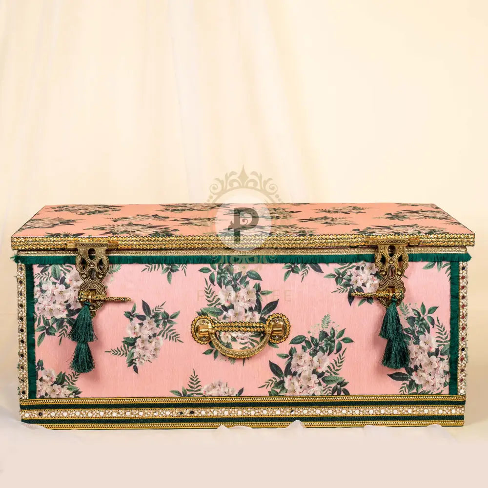 Blush Pink and Emerald Trousseau Trunk Trousseau Trunk