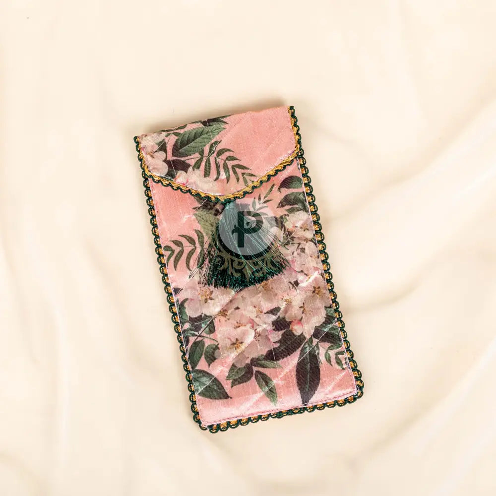 Floral Sunglass Pouch Blush Pink and Emerald Sunglass Cover