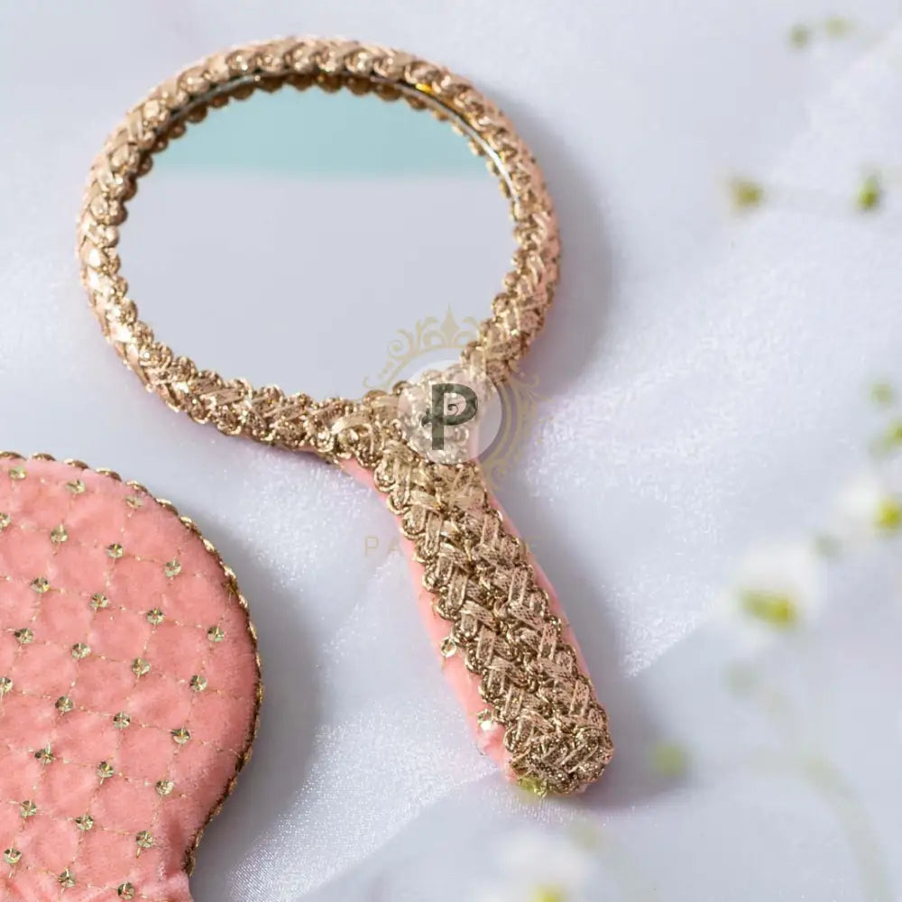 Pink Velvet Hand Mirror