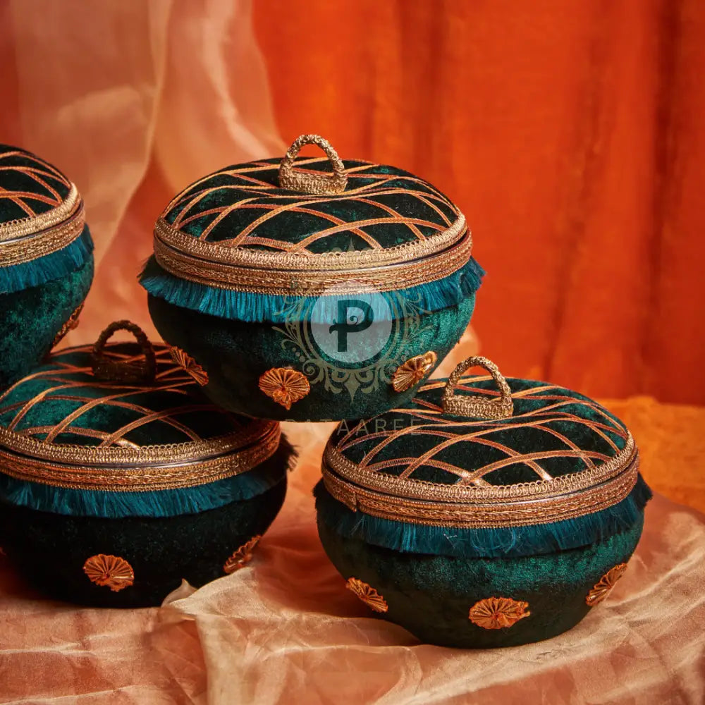 Velvet Ladoo Box Bottle Green
