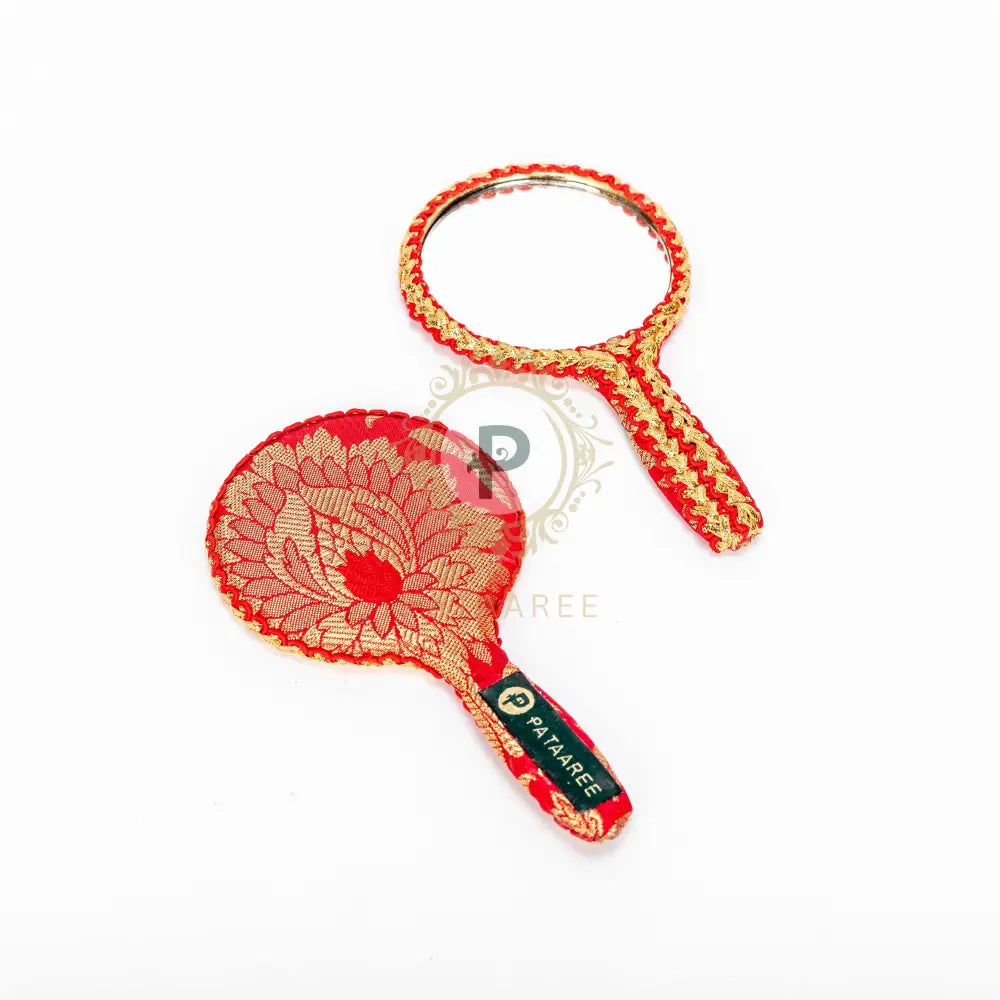 Brocade Hand Mirror Red