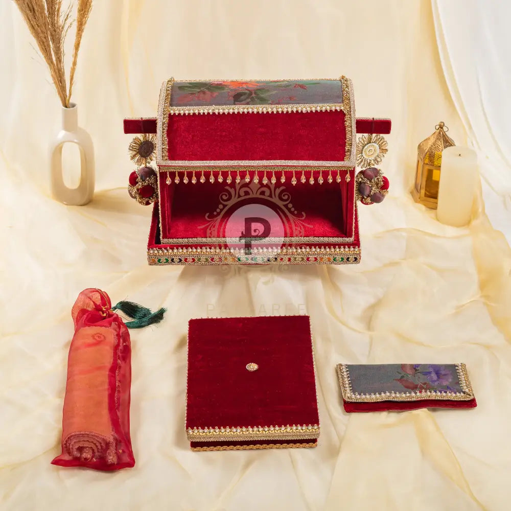 Celebration Surkh Palki Sahe Chithi Set with Screen Printed Scroll Sahe Chithi