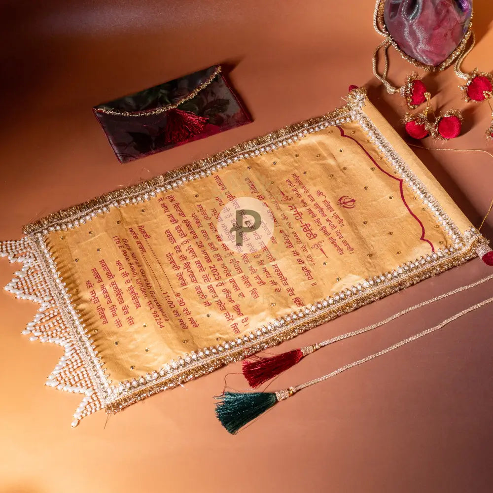 Surkh Palki Sahe Chithi Set with Screen Printed Scroll (Open Design) Sahe Chithi