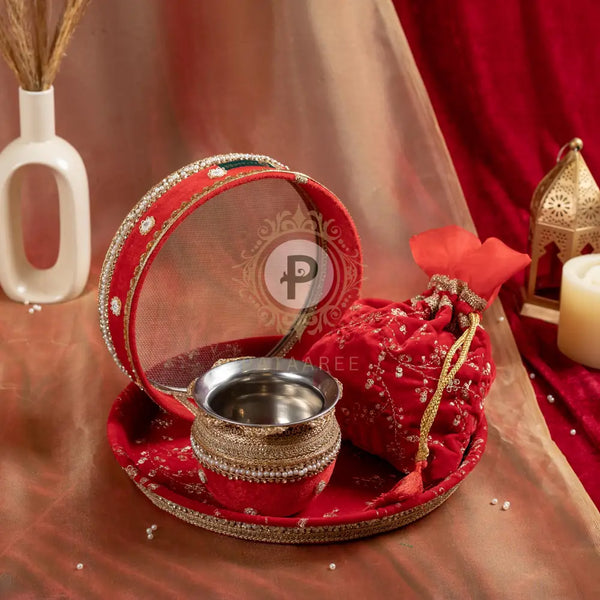 Embroidered Velvet Karwa Chauth Set