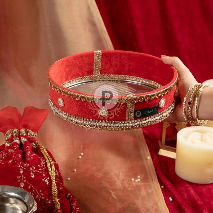 Embroidered Velvet Karwa Chauth Set