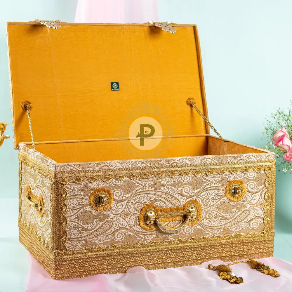 Gold Brocade Satrangi Trousseau Trunk