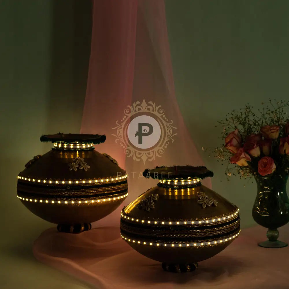 Brass Jaago Matka With Led Lights