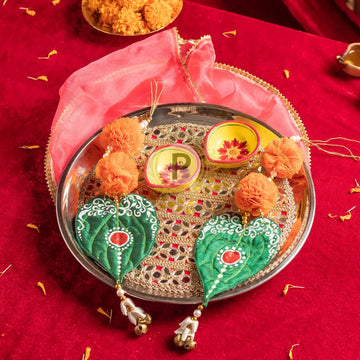 Hot Pink Diya Thali With Tilak Toran & Diyas