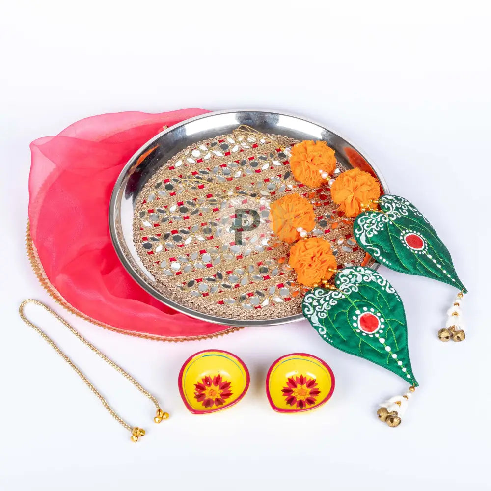 Hot Pink Diya Thali With Tilak Toran & Diyas