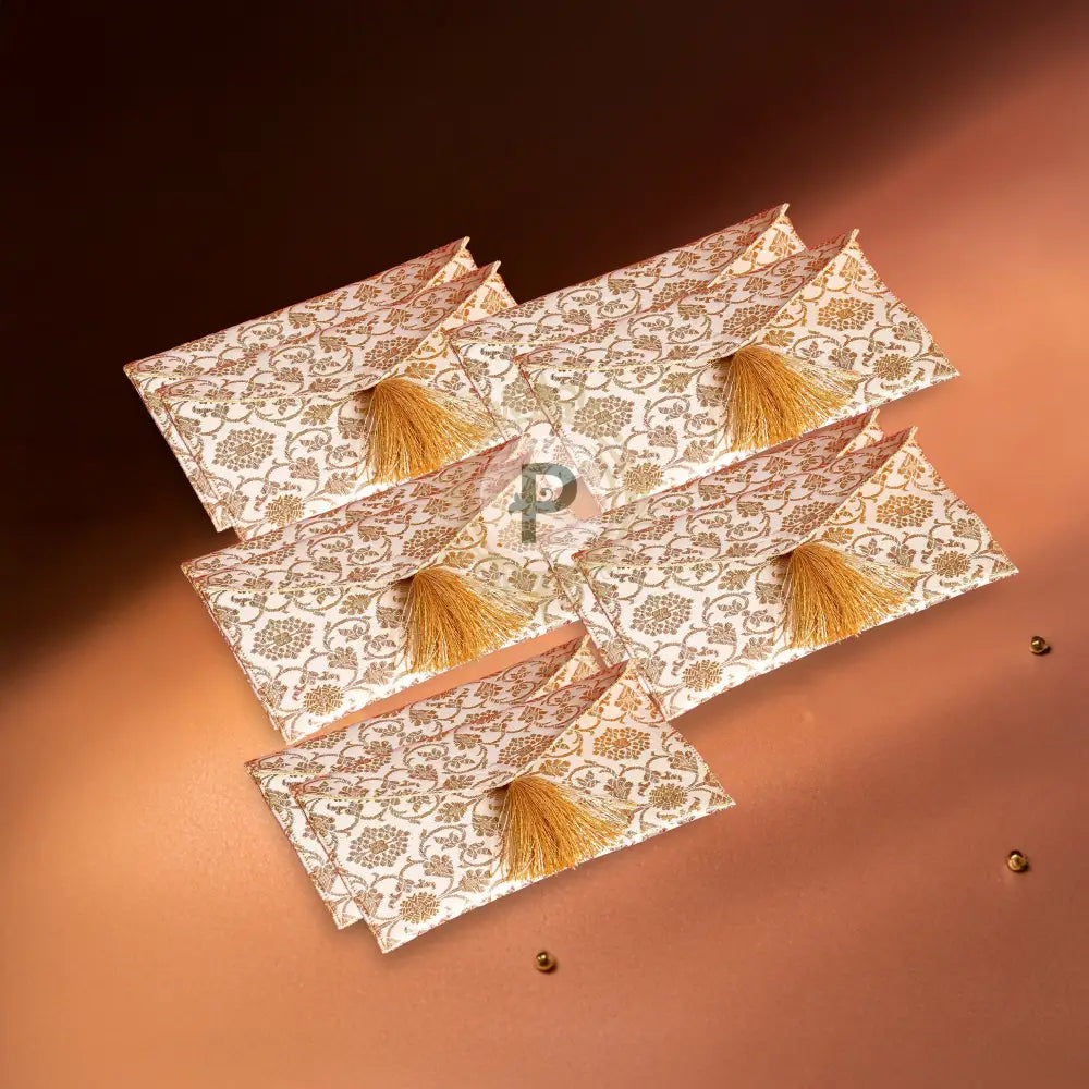 Ivory Brocade Shagun Envelope – Set of 10 Envelope