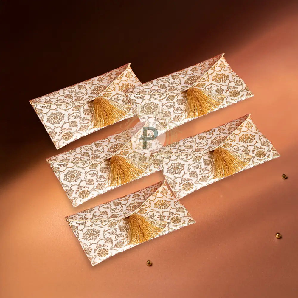 Ivory Brocade Shagun Envelope – Set of 5 Envelope