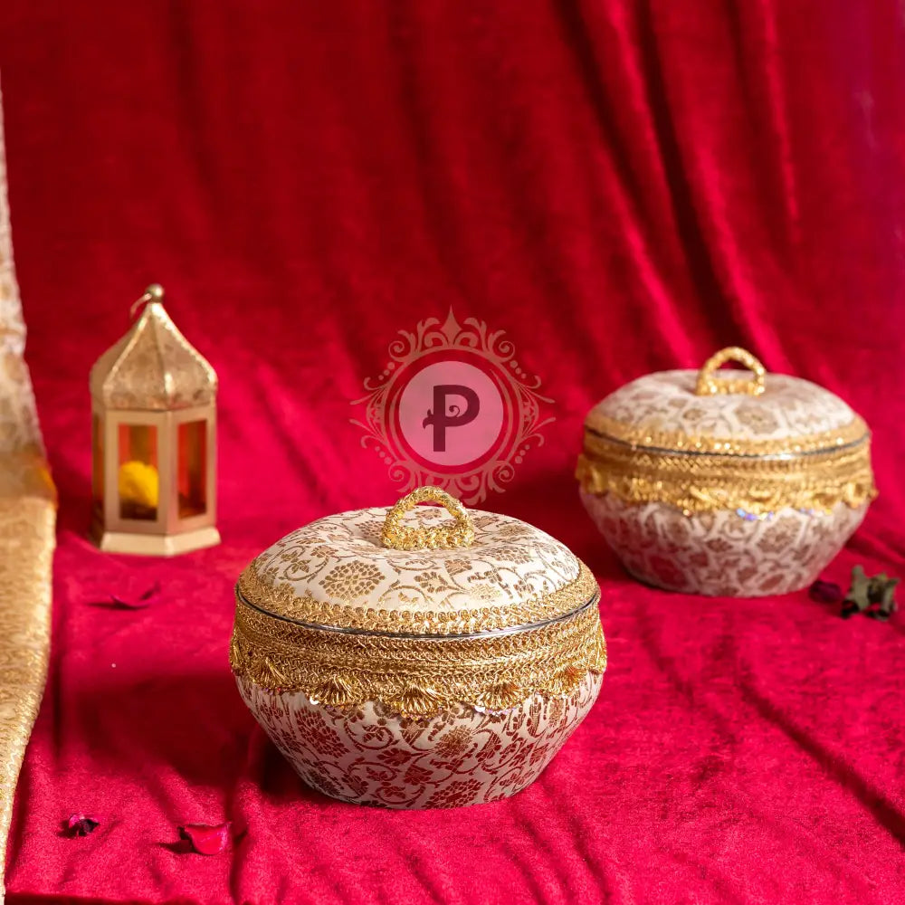 Ivory & Gold Brocade Ladoo Box