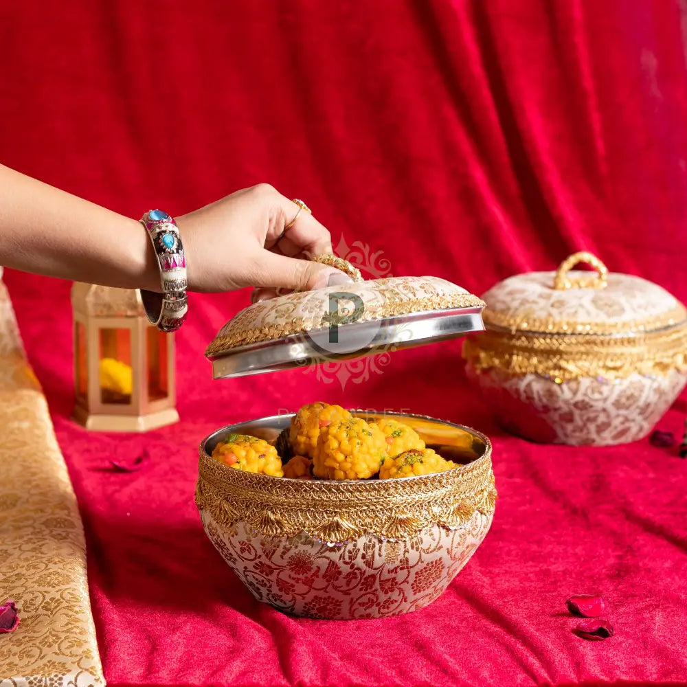 Ivory & Gold Brocade Ladoo Box