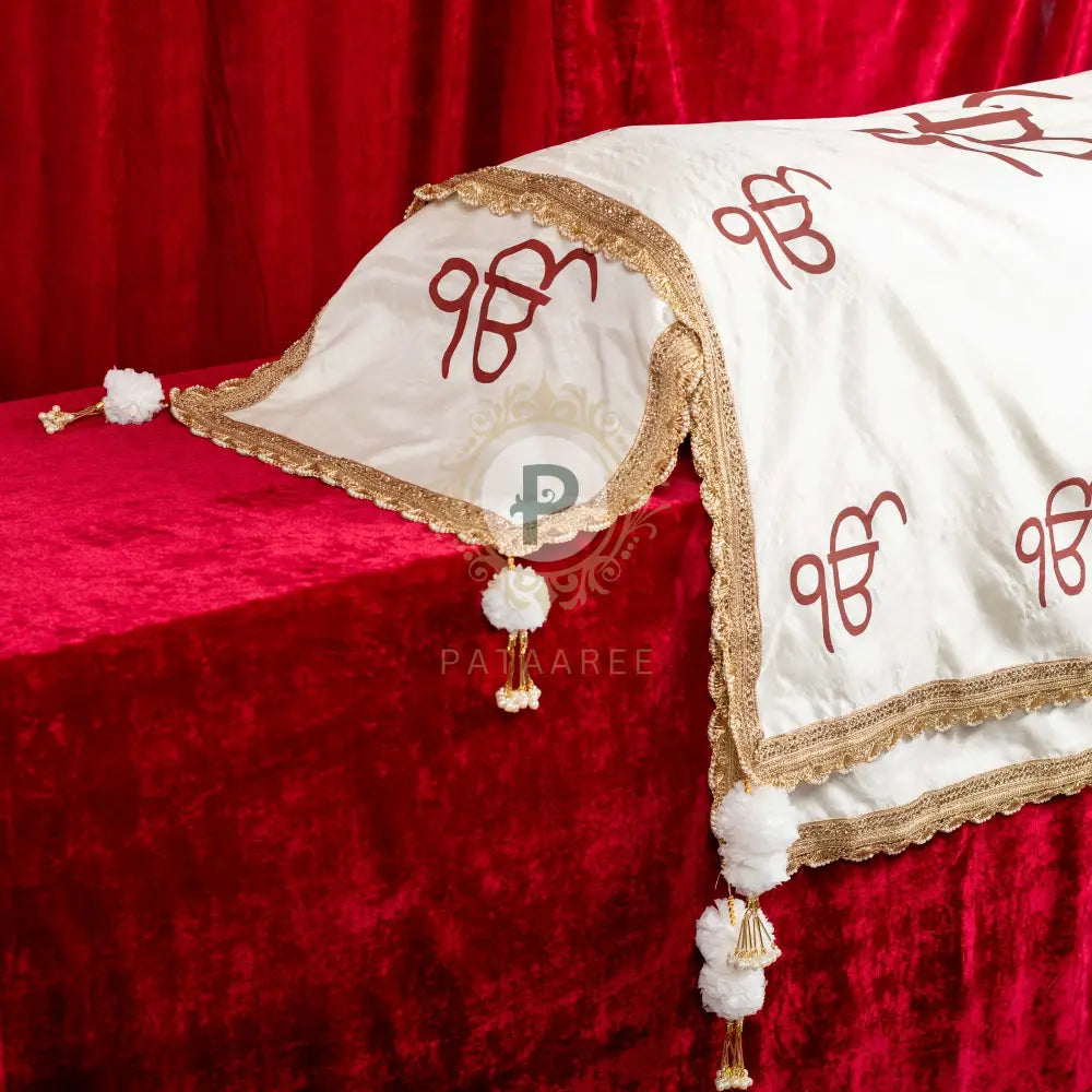 Ivory Silk Rumala Sahib Set with Screen Printed Ek Onkar Rumala Sahib Set