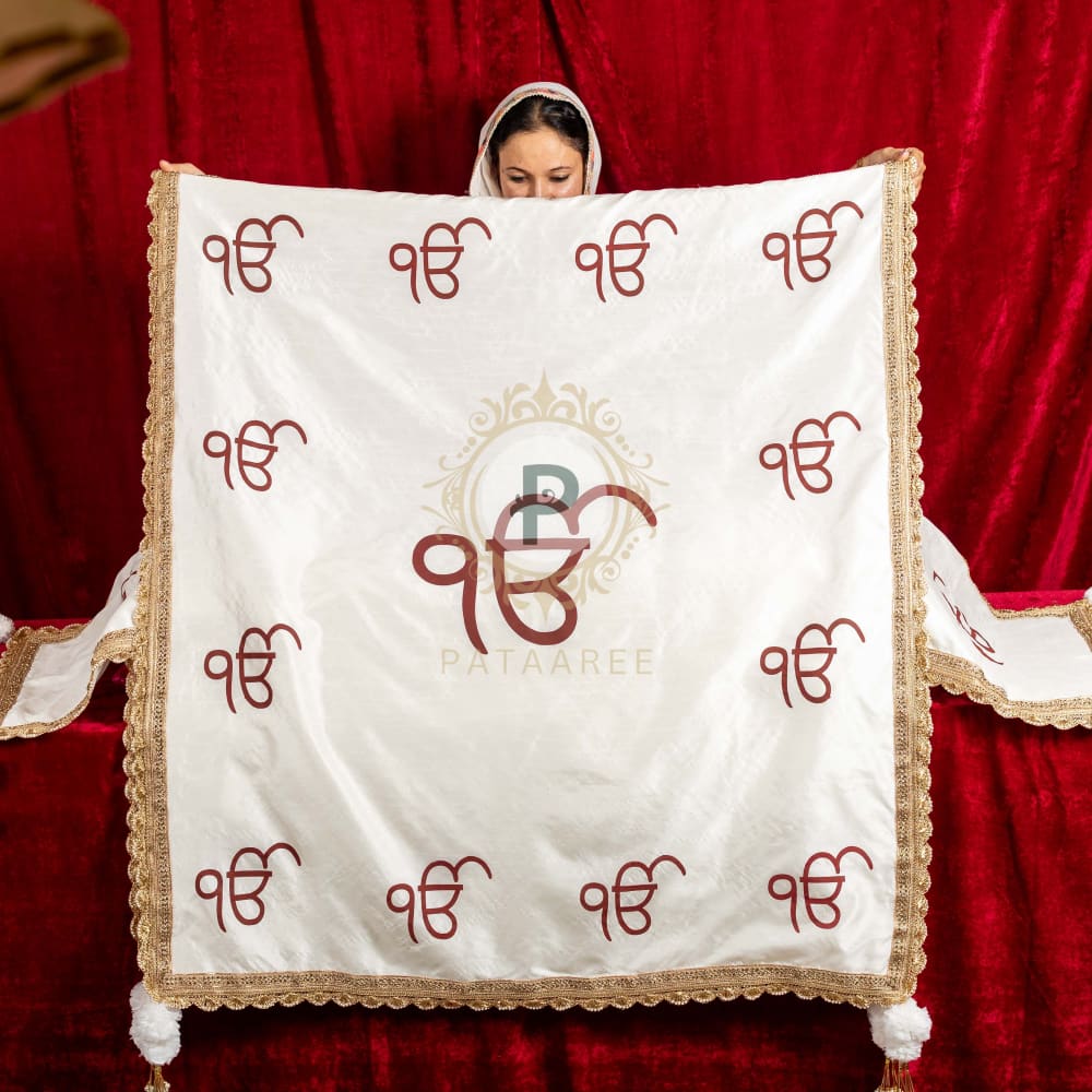 Ivory Silk Rumala Sahib Set with Screen Printed Ek Onkar Rumala Sahib Set